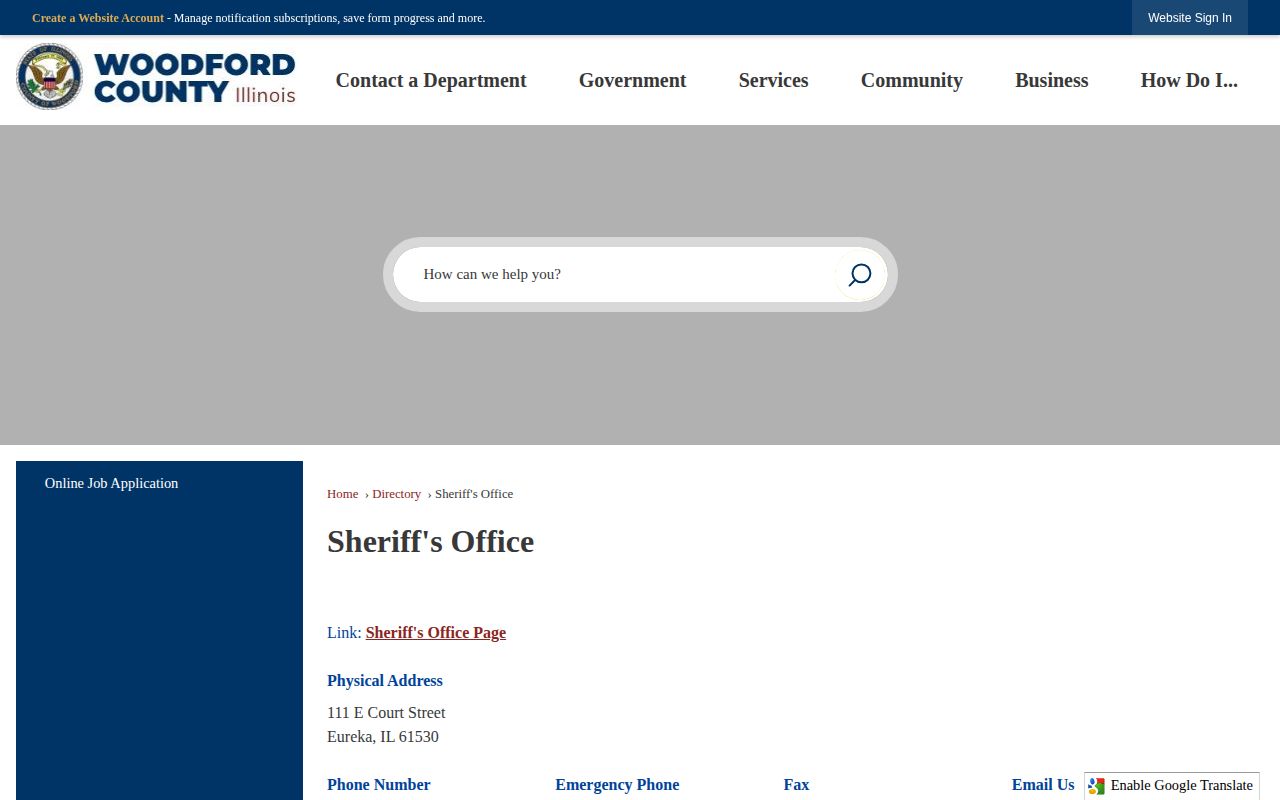 Woodford County Sheriff directory with jail and records contacts