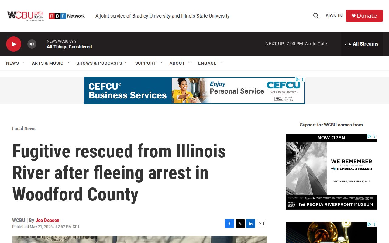 WCBU local report about a selected Woodford County sheriff arrest incident